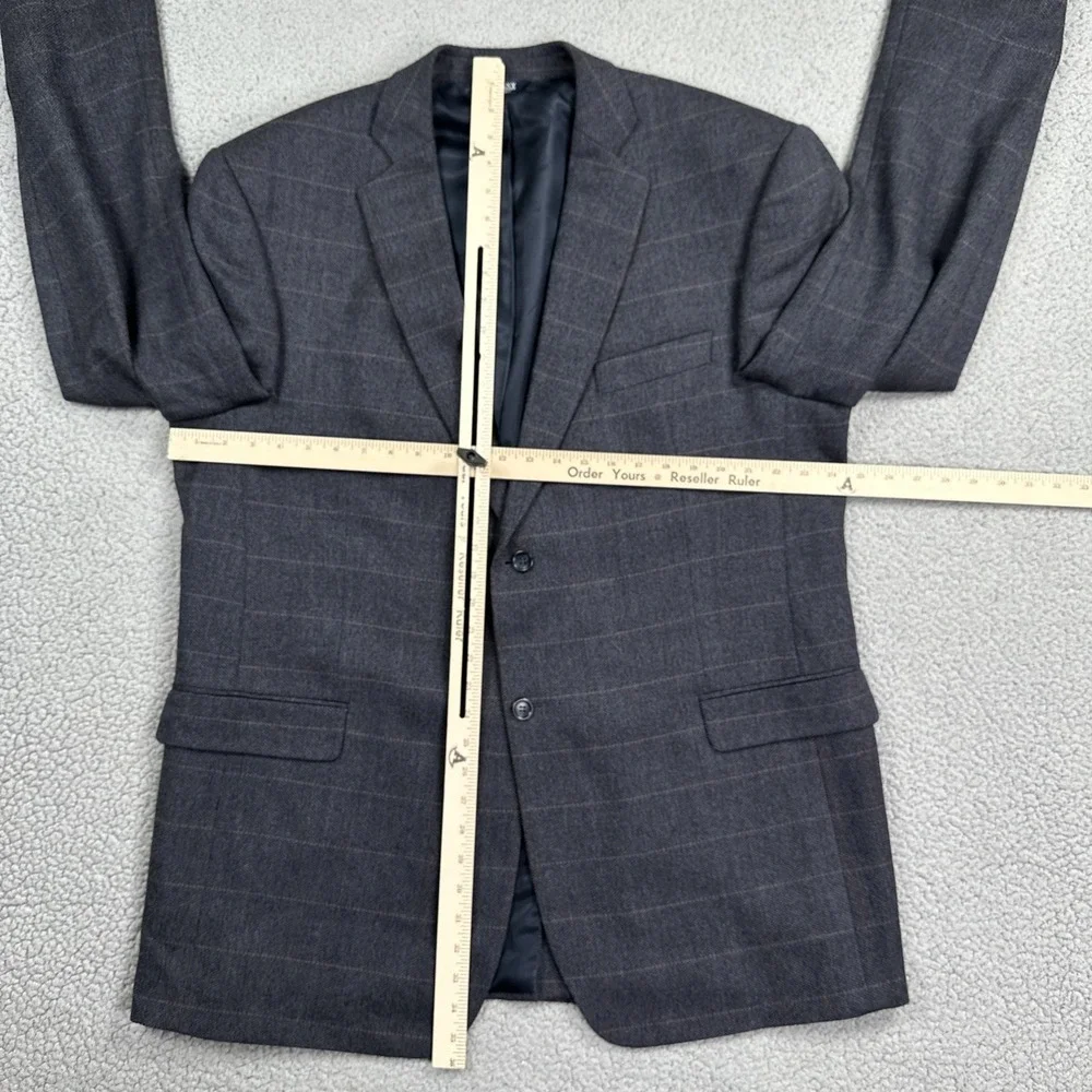 Botany 500 Allan Blazer Men 46L Blue‎ Windowpane Plaid Lambswool Sport Coat